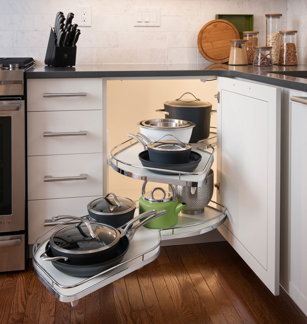 КОМПЛЕКТ левый, Леманс 450 мм, H 600-750, Арена КЛАССИК, 2 полки, 2 доводчика, цвет ХРОМ Kessebohmer | официальный магазин