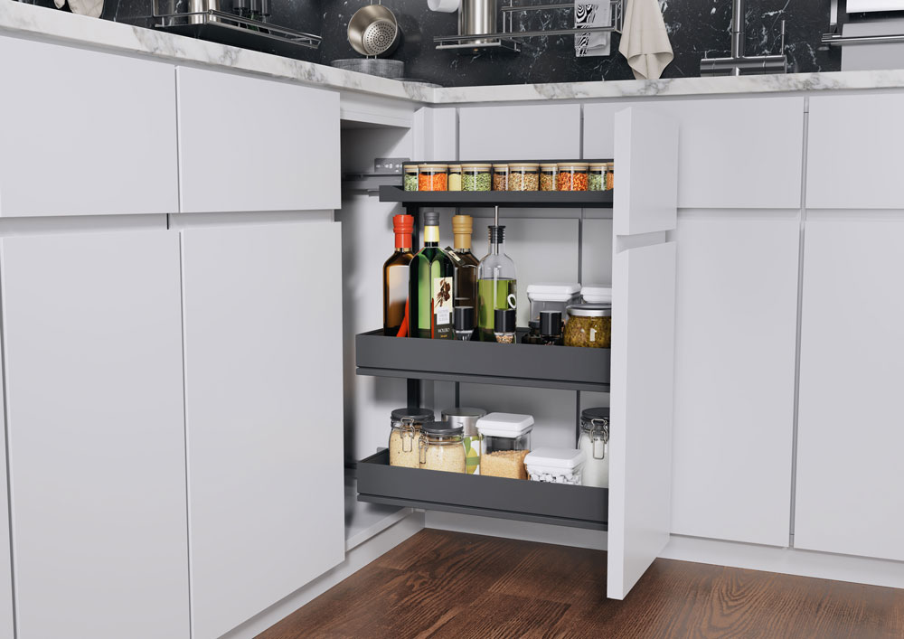 КОМПЛЕКТ левый, Комфорт II 300 мм, H 654, Арена ПЬЮР, 2 полки + полка для специй, цвет АНТРАЦИТ Kessebohmer | официальный магазин