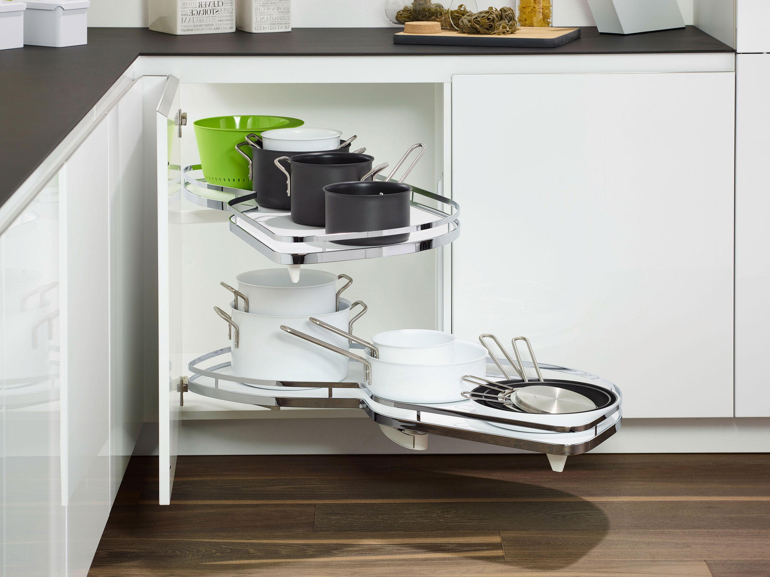 КОМПЛЕКТ правый, Леманс 600 мм, H 720-900, Арена СТИЛЬ, 2 полки, 2 доводчика, цвет ХРОМ Kessebohmer | официальный магазин