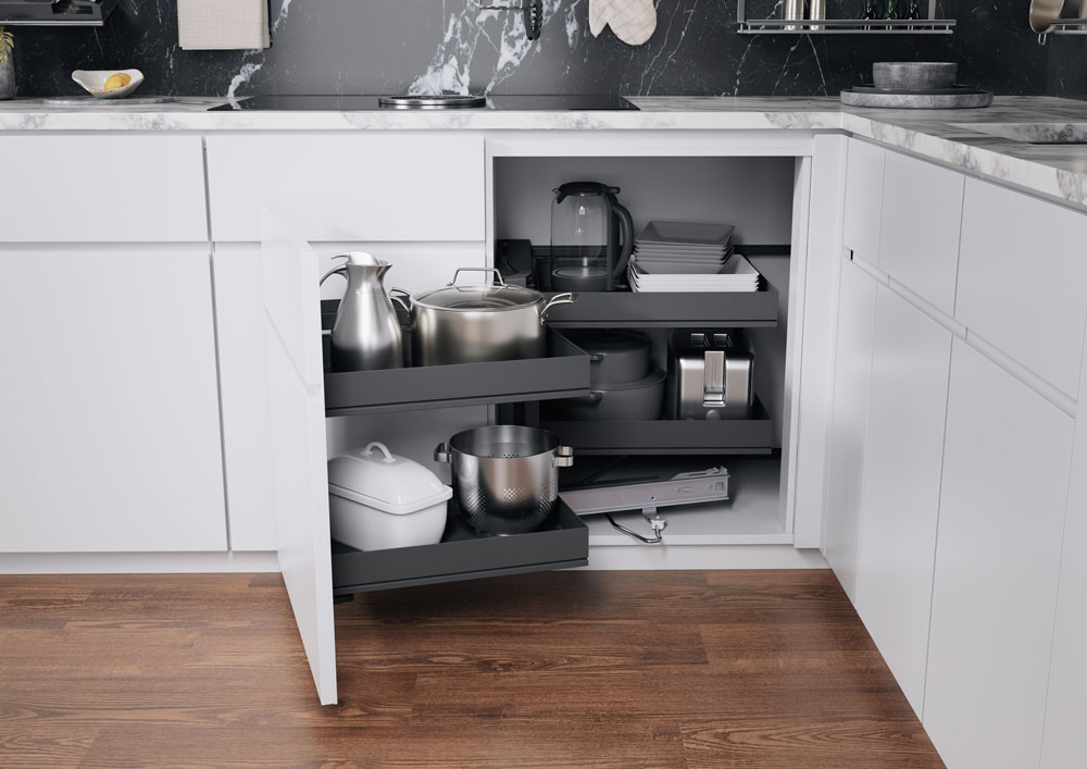 КОМПЛЕКТ левый, Волшебный угол 450-600 мм, H 525, Арена ПЬЮР, 4 полки, цвет АНТРАЦИТ Kessebohmer | официальный магазин