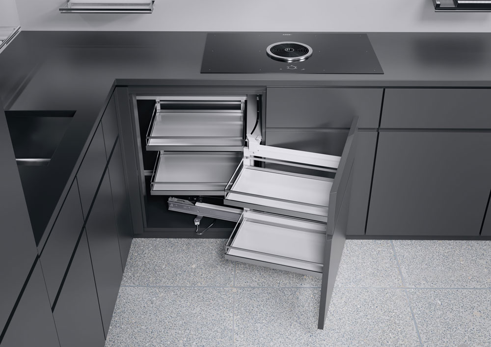 КОМПЛЕКТ правый, Волшебный угол 450-600 мм, H 525, Арена СТИЛЬ, 4 полки, цвет ХРОМ Kessebohmer | официальный магазин