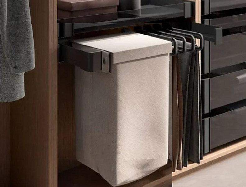 КОМПЛЕКТ Мешок для белья 450 мм Конеро W 760-820 мм, D 475 мм; мешок широкий 1 шт; вешалки 4 шт; черный Kessebohmer | официальный магазин